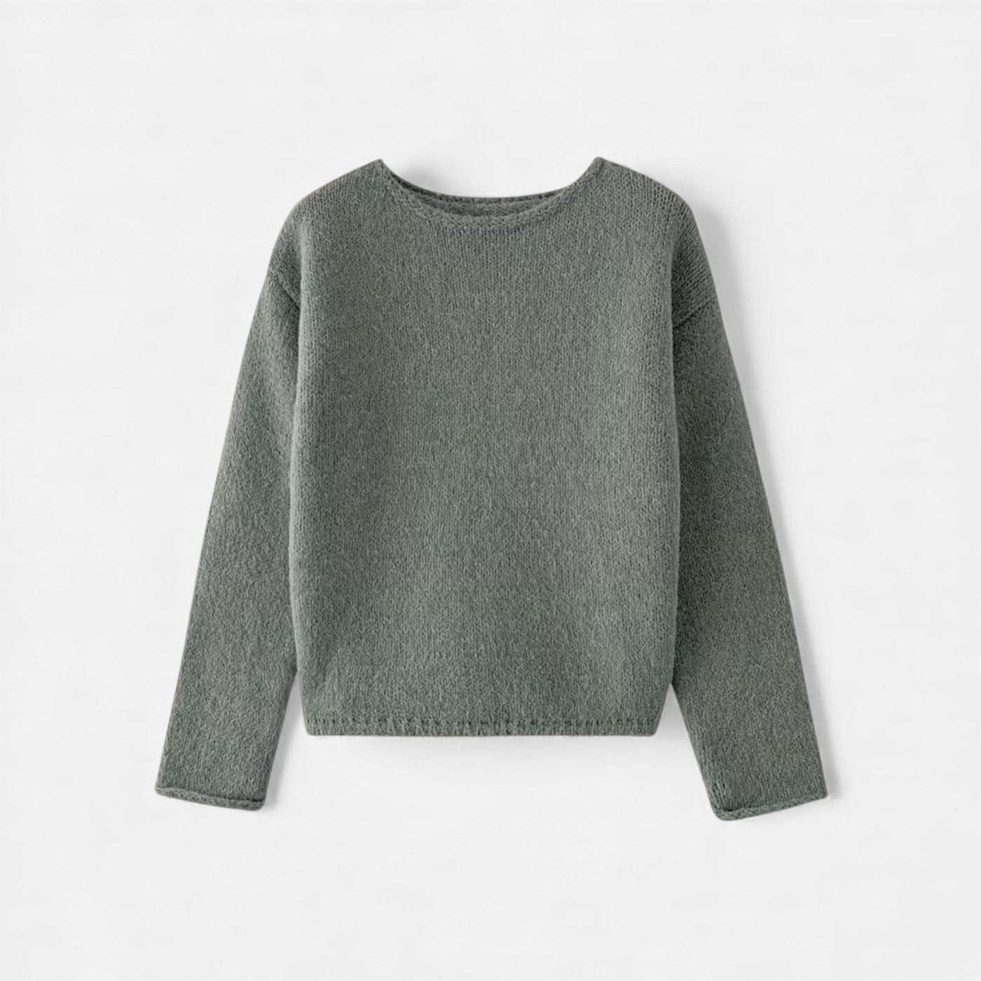 Suéter Feminino Tricotado de Inverno Off-Shoulder Cinza