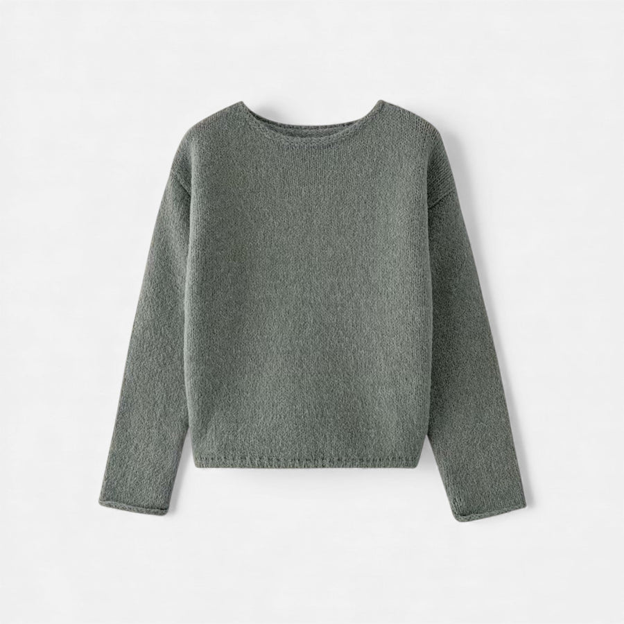 Suéter Feminino Tricotado de Inverno Off-Shoulder Cinza