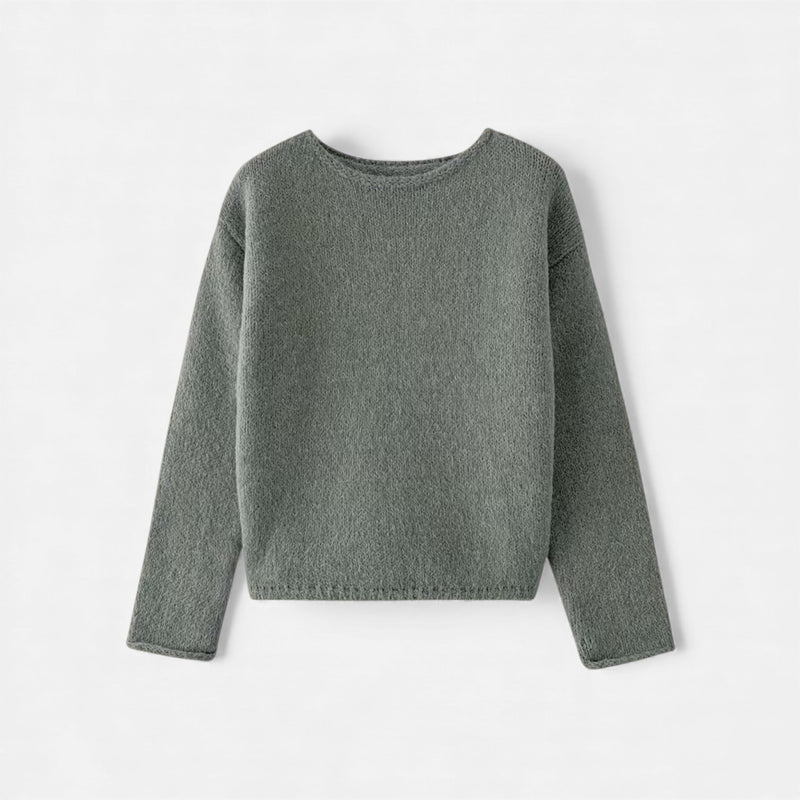 Suéter Feminino Tricotado de Inverno Off-Shoulder Cinza
