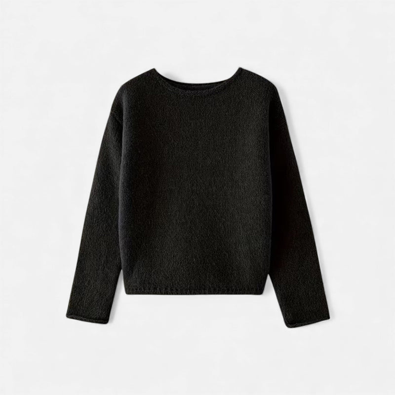 Suéter Feminino Tricotado de Inverno Off-Shoulder Preto