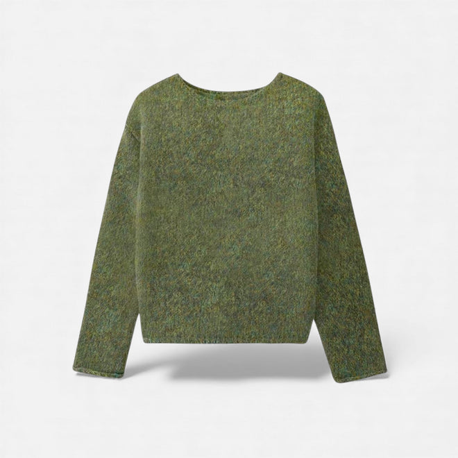Suéter Feminino Tricotado de Inverno Off-Shoulder Verde Oliva