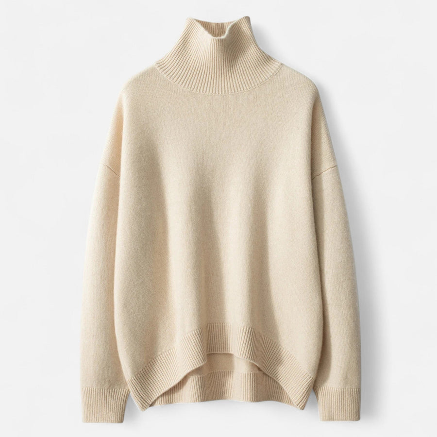 Suéter Feminino de Cashmere com Gola Alta - Elegância e Conforto Bege
