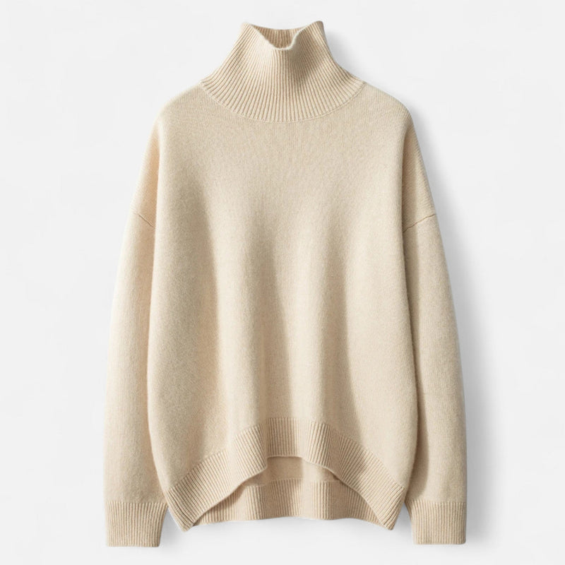 Suéter Feminino de Cashmere com Gola Alta - Elegância e Conforto Bege
