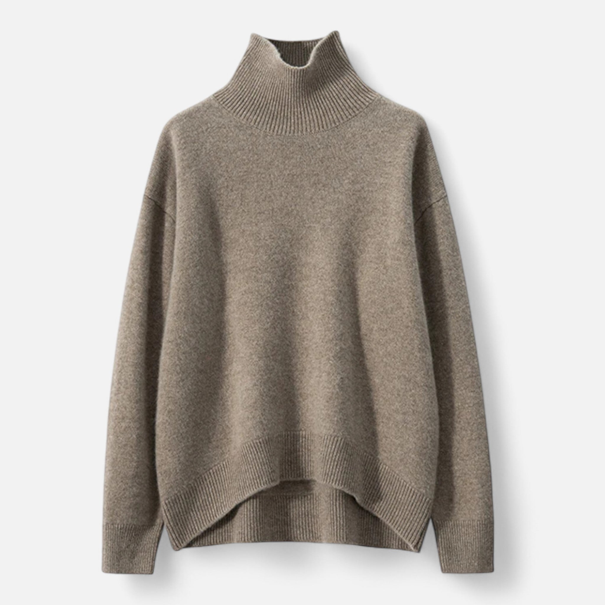 Suéter Feminino de Cashmere com Gola Alta - Elegância e Conforto Caqui