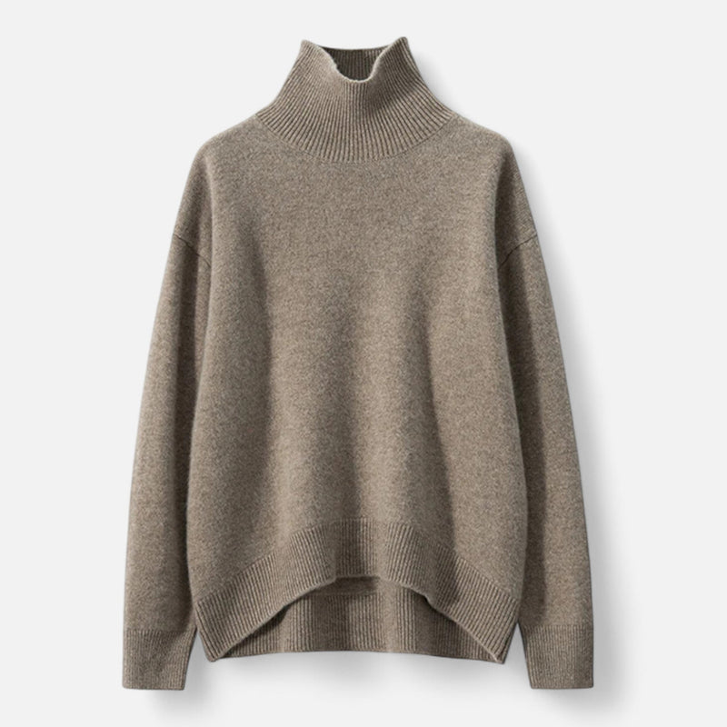 Suéter Feminino de Cashmere com Gola Alta - Elegância e Conforto Caqui