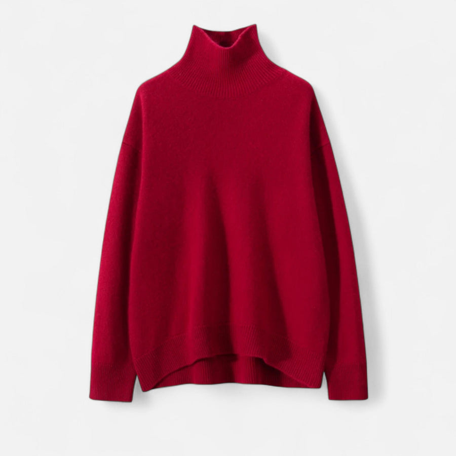 Suéter Feminino de Cashmere com Gola Alta - Elegância e Conforto Vermelho