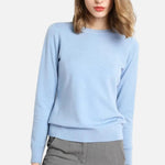 Suéter Feminino de Lã Merino com Gola Redonda Azul Céu