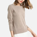 Suéter Feminino de Lã Merino com Gola Redonda Camelo