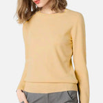 Suéter Feminino de Lã Merino com Gola Redonda Caqui