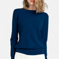 Suéter Feminino de Lã Merino com Gola Redonda Marinho