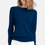Suéter Feminino de Lã Merino com Gola Redonda Marinho