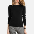 Suéter Feminino de Lã Merino com Gola Redonda Preto