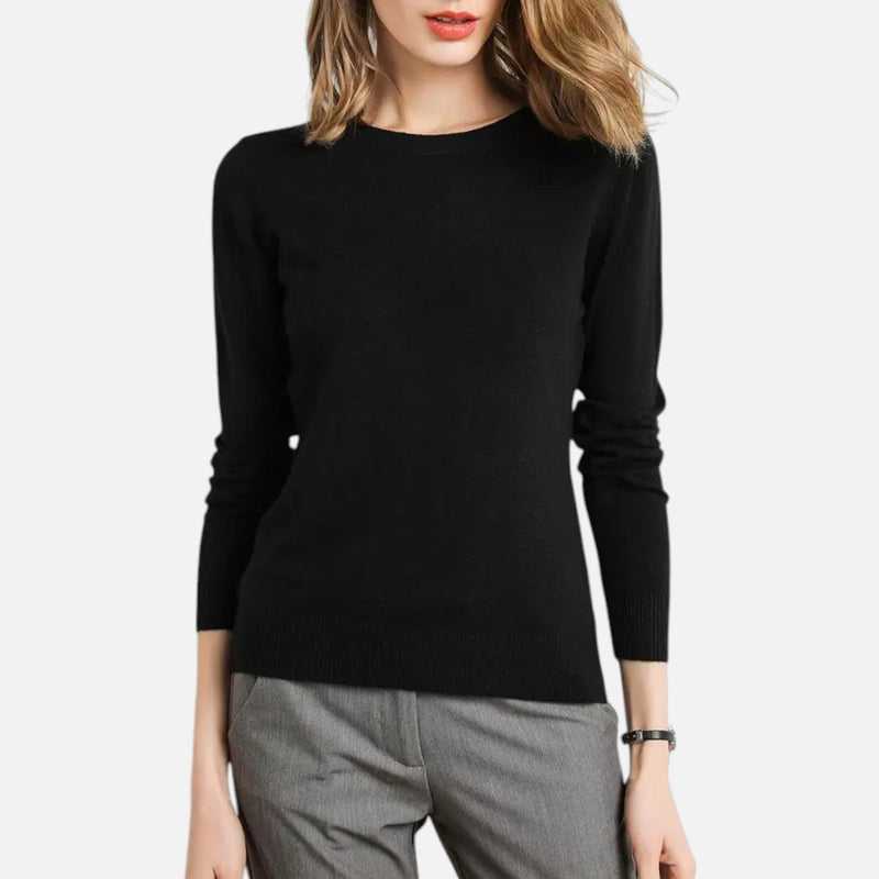 Suéter Feminino de Lã Merino com Gola Redonda Preto