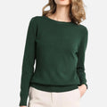 Suéter Feminino de Lã Merino com Gola Redonda Verde