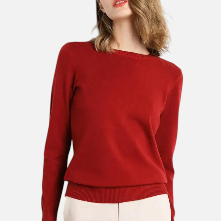Suéter Feminino de Lã Merino com Gola Redonda Vermelho