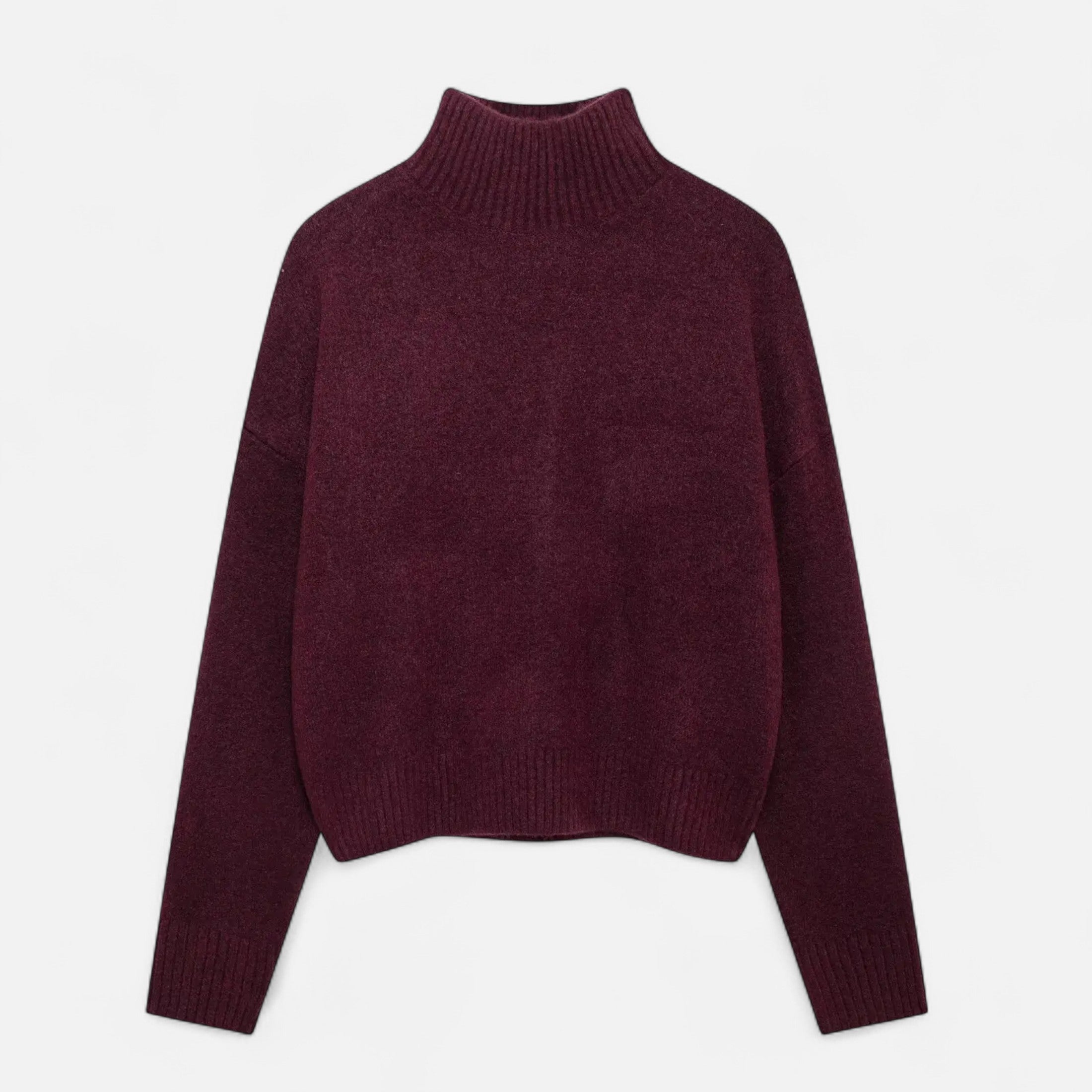 Suéter Vintage Feminino de Gola Alta – Clássico Calor de Inverno Borgonha