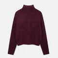 Suéter Vintage Feminino de Gola Alta – Clássico Calor de Inverno Borgonha