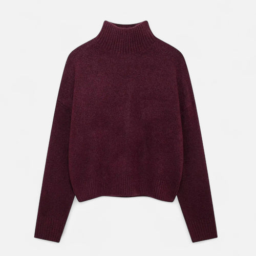 Suéter Vintage Feminino de Gola Alta – Clássico Calor de Inverno Borgonha