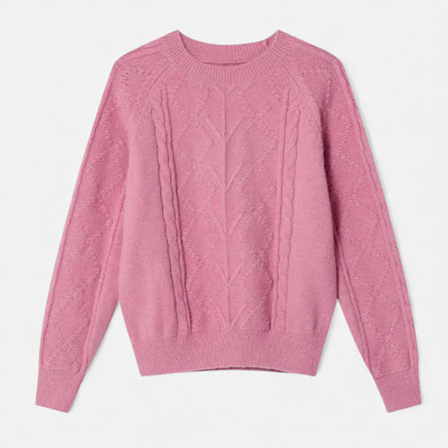 Suéter de Inverno Tricotado com Cabelo Solto para Mulheres Rosa