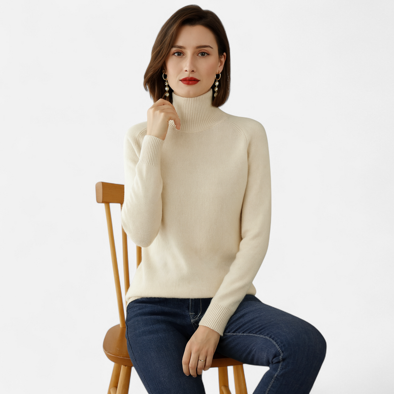 Suéter de Lã Merino e Cashmere com Gola Alta para Mulheres Branco