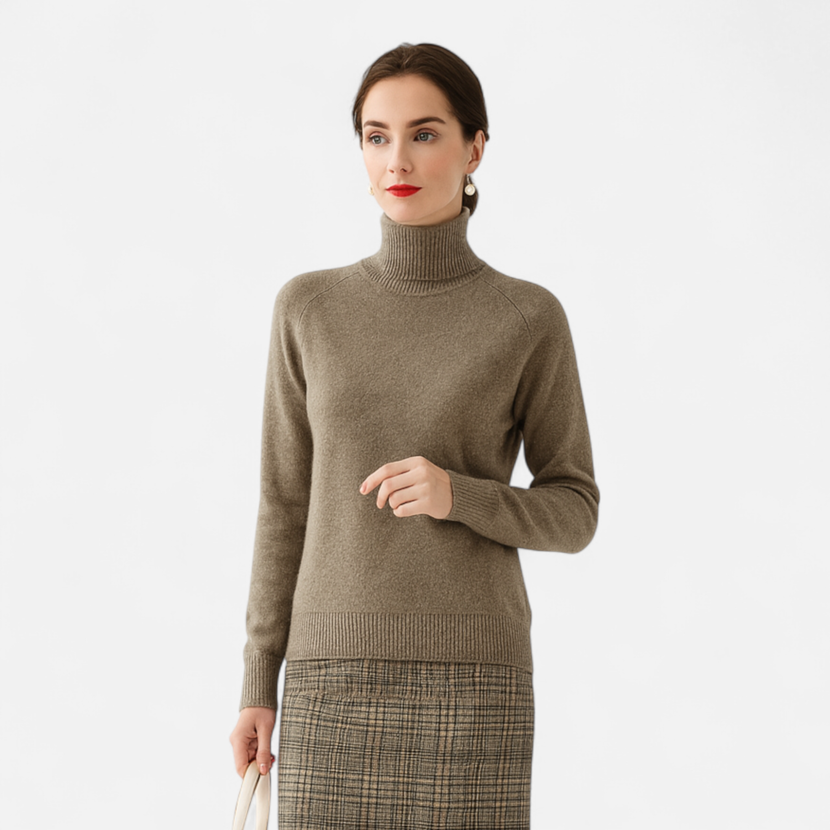 Suéter de Lã Merino e Cashmere com Gola Alta para Mulheres Camelo