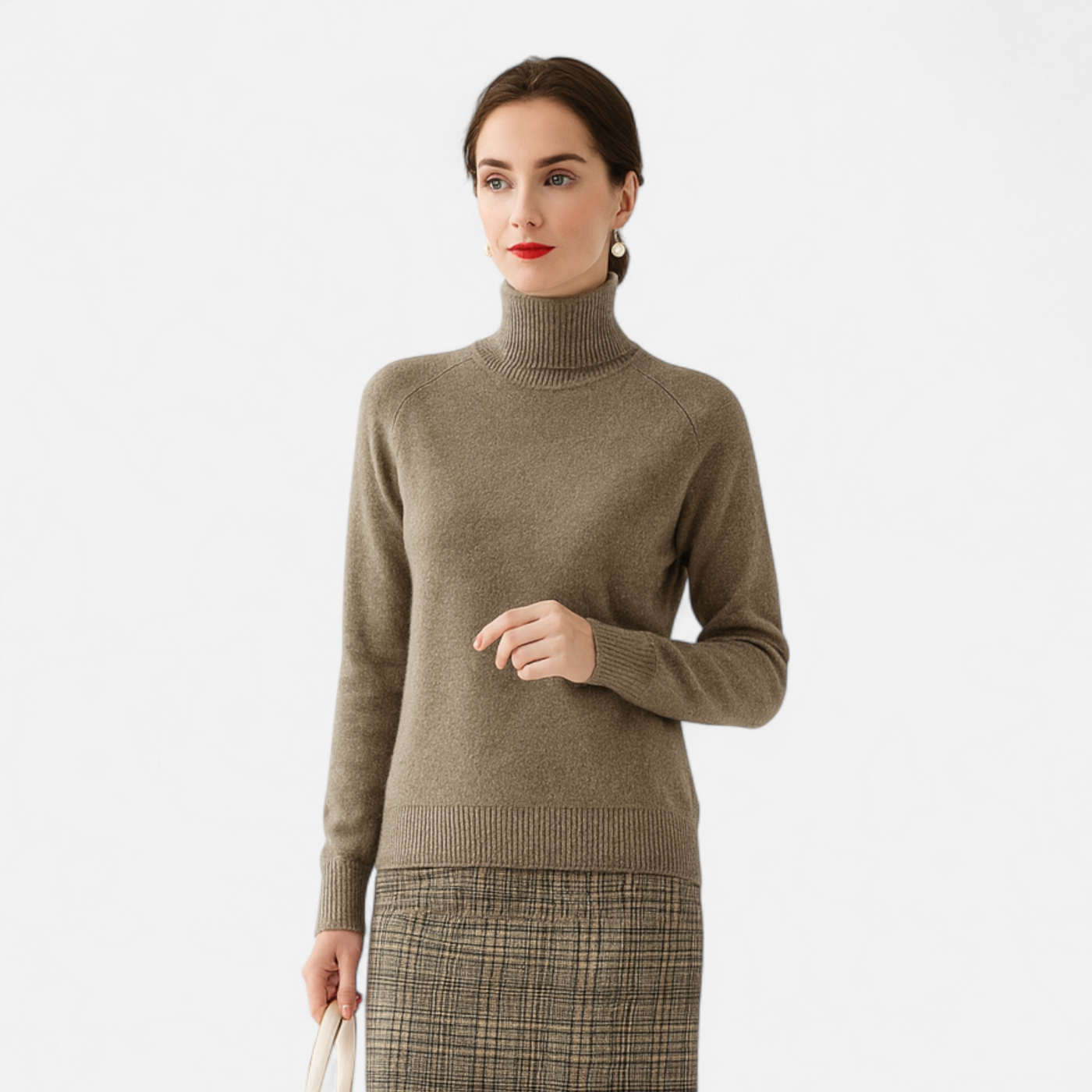 Suéter de Lã Merino e Cashmere com Gola Alta para Mulheres Camelo