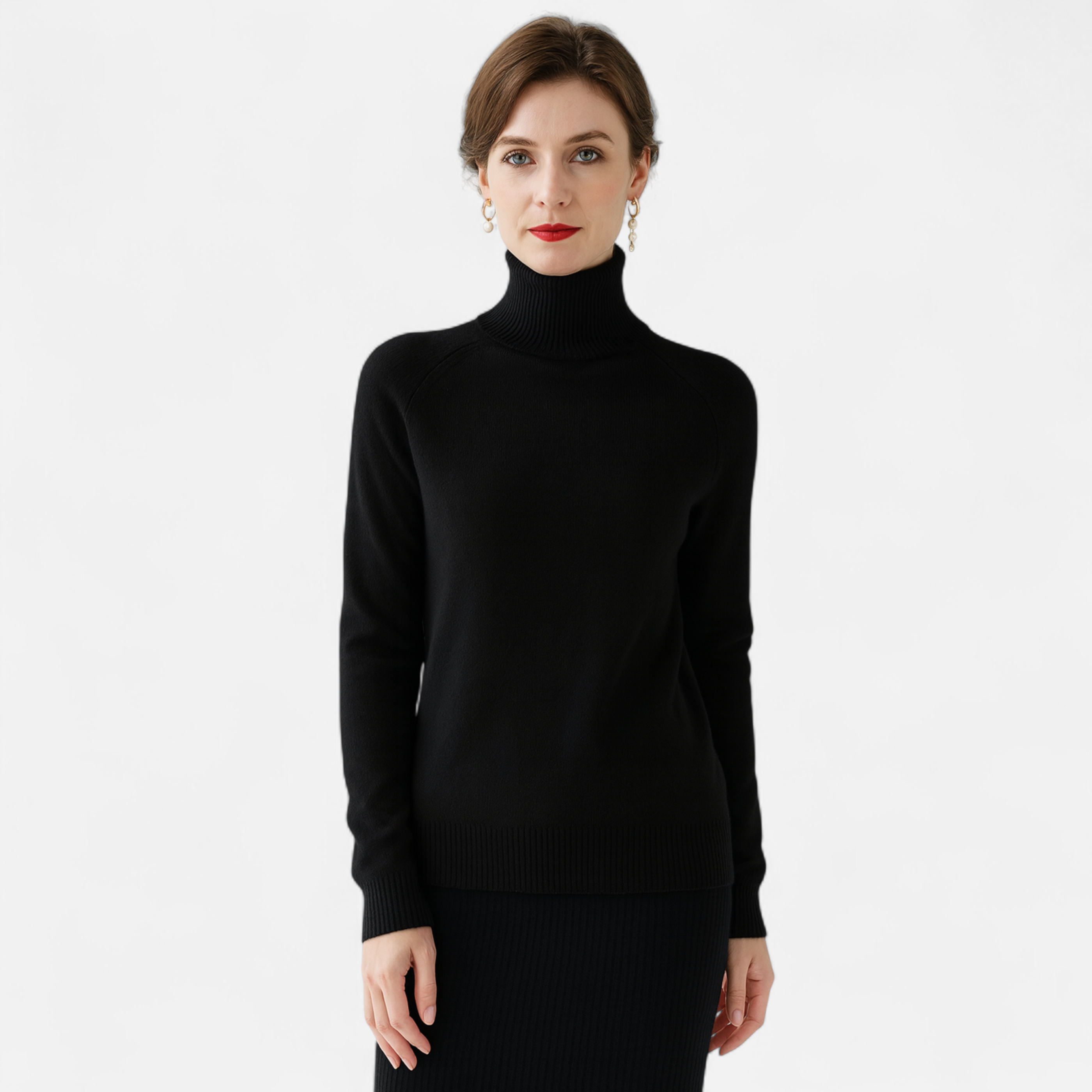 Suéter de Lã Merino e Cashmere com Gola Alta para Mulheres Preto