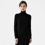 Suéter de Lã Merino e Cashmere com Gola Alta para Mulheres Preto