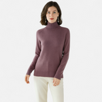 Suéter de Lã Merino e Cashmere com Gola Alta para Mulheres Roxo