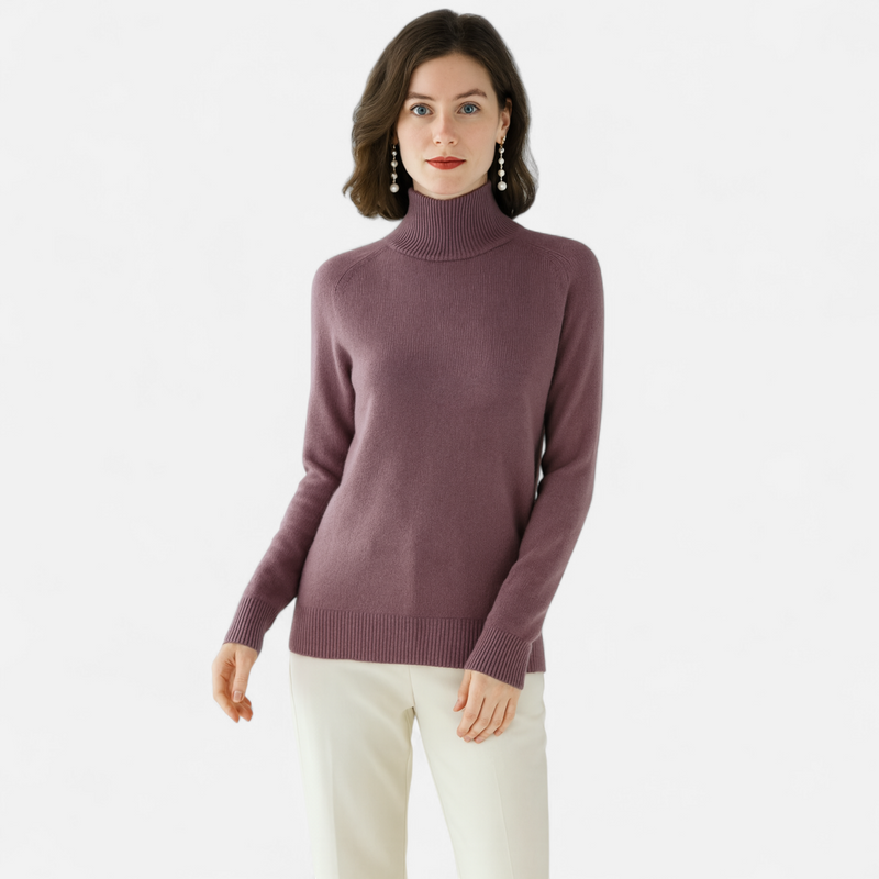 Suéter de Lã Merino e Cashmere com Gola Alta para Mulheres Roxo