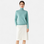 Suéter de Lã Merino e Cashmere com Gola Alta para Mulheres Verde Menta
