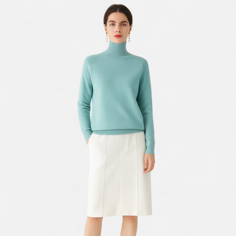 Suéter de Lã Merino e Cashmere com Gola Alta para Mulheres Verde Menta