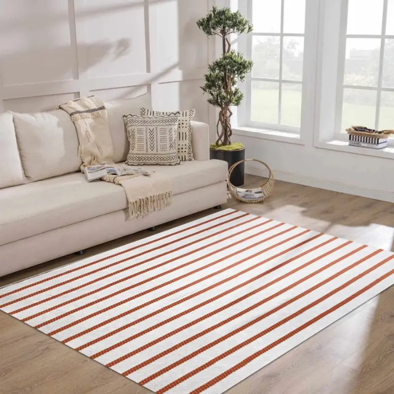 Tapete Listrado para Sala em Algodão 150x250cm Listrado Terracota