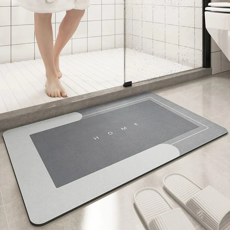 Tapete de Banho Antiderrapante com Secagem Rápida | Super Absorvente para Banheiro Cinza Quadrado (50 x 80 cm)