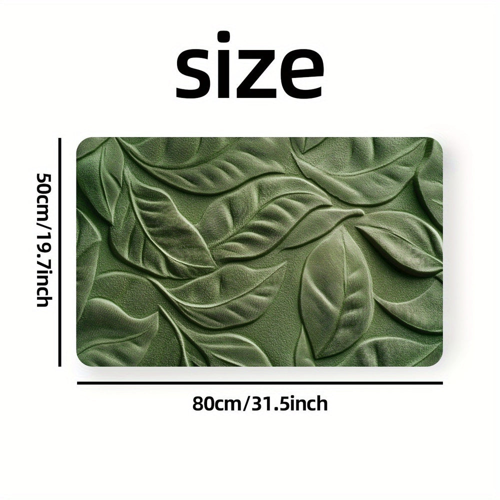 Tapete de Banho em Terra Diatomácea com Estampa de Folhas Verdes – Super Absorvente e de Secagem Rápida