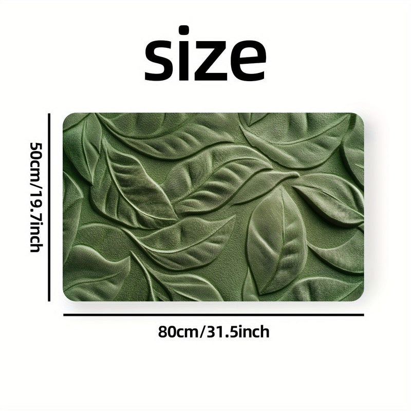 Tapete de Banho em Terra Diatomácea com Estampa de Folhas Verdes – Super Absorvente e de Secagem Rápida