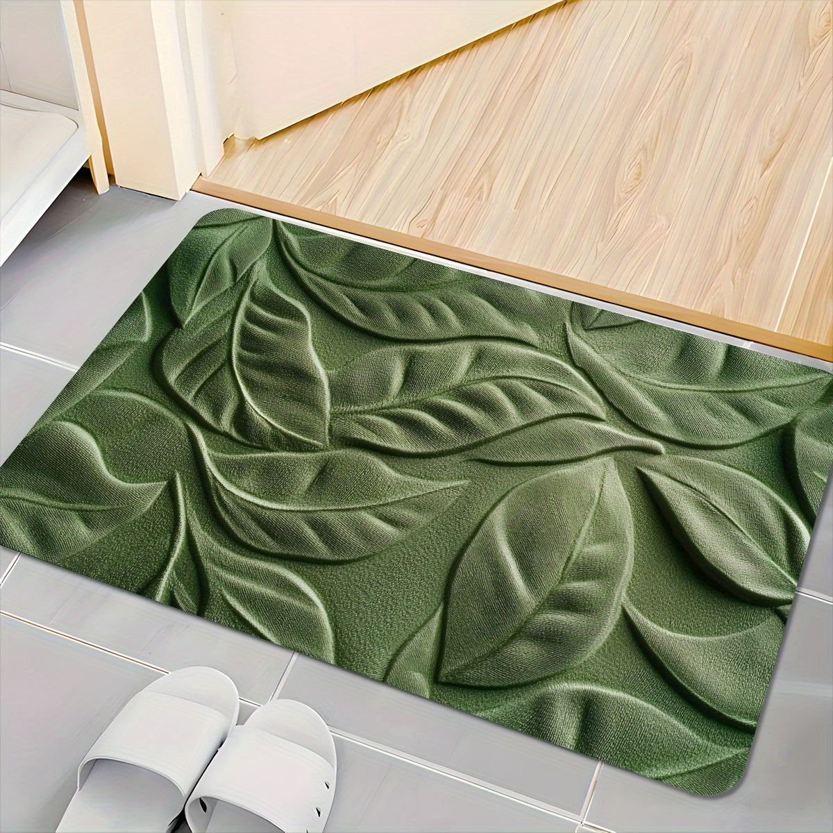 Tapete de Banho em Terra Diatomácea com Estampa de Folhas Verdes – Super Absorvente e de Secagem Rápida