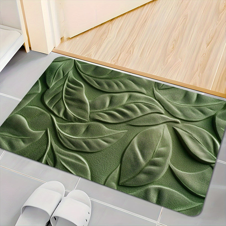 Tapete de Banho em Terra Diatomácea com Estampa de Folhas Verdes – Super Absorvente e de Secagem Rápida