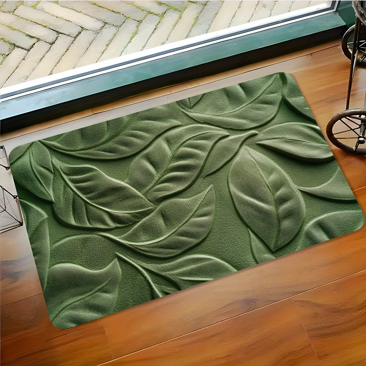 Tapete de Banho em Terra Diatomácea com Estampa de Folhas Verdes – Super Absorvente e de Secagem Rápida