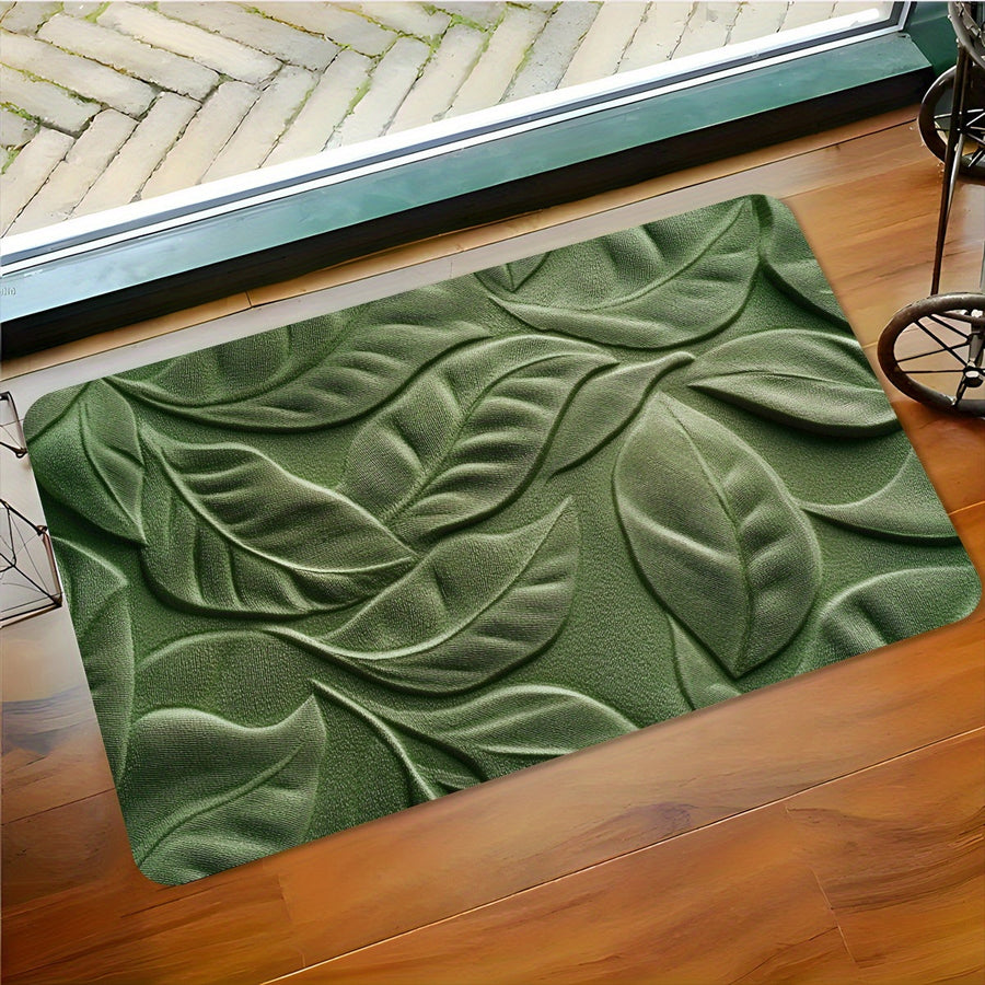 Tapete de Banho em Terra Diatomácea com Estampa de Folhas Verdes – Super Absorvente e de Secagem Rápida