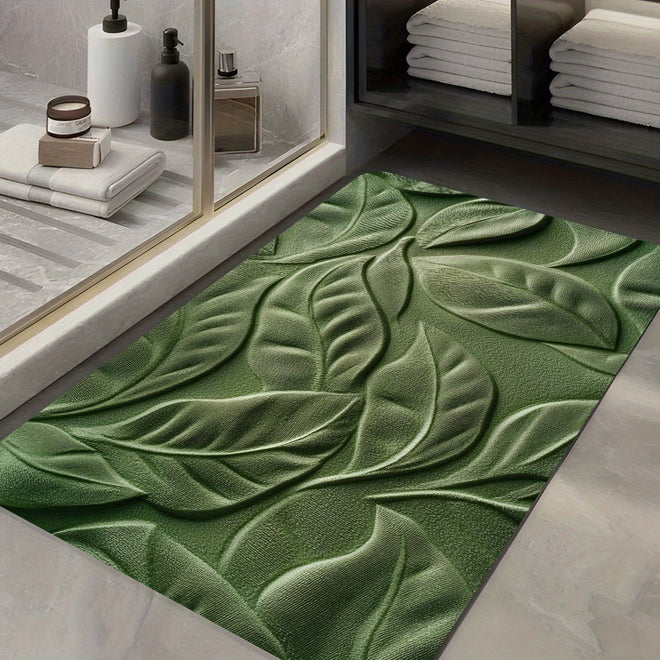 Tapete de Banho em Terra Diatomácea com Estampa de Folhas Verdes – Super Absorvente e de Secagem Rápida