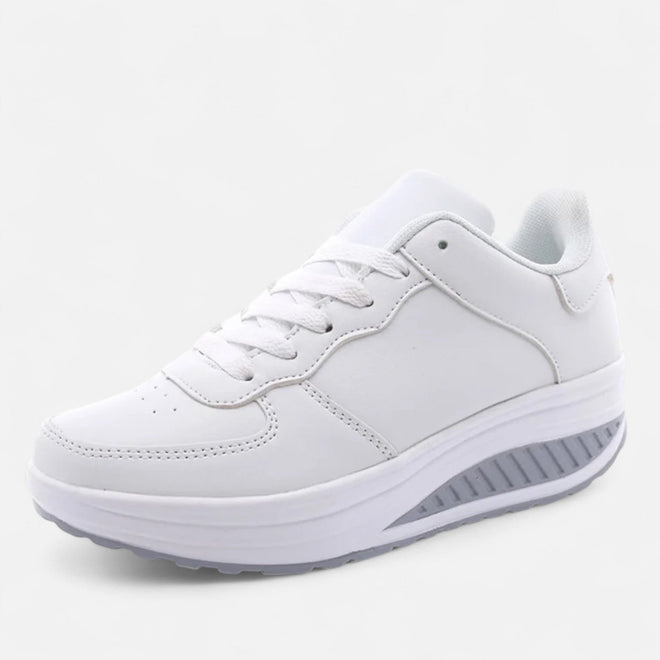 Tênis de Couro com Salto Wedge para Mulheres - Edição Elegância Branco