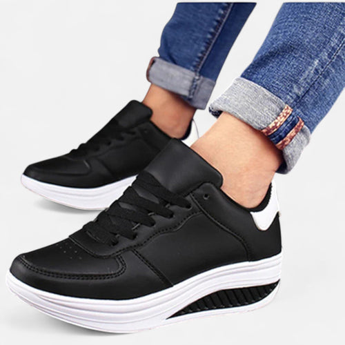 Tênis de Couro com Salto Wedge para Mulheres - Edição Elegância