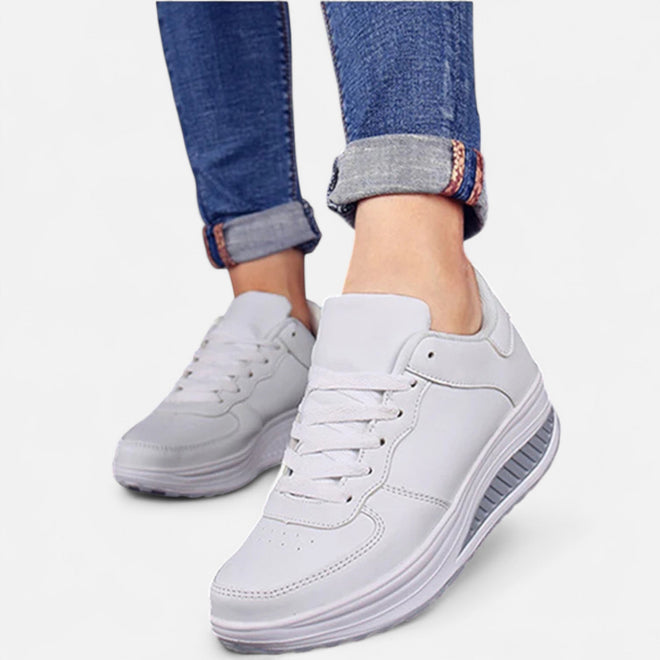 Tênis de Couro com Salto Wedge para Mulheres - Edição Elegância