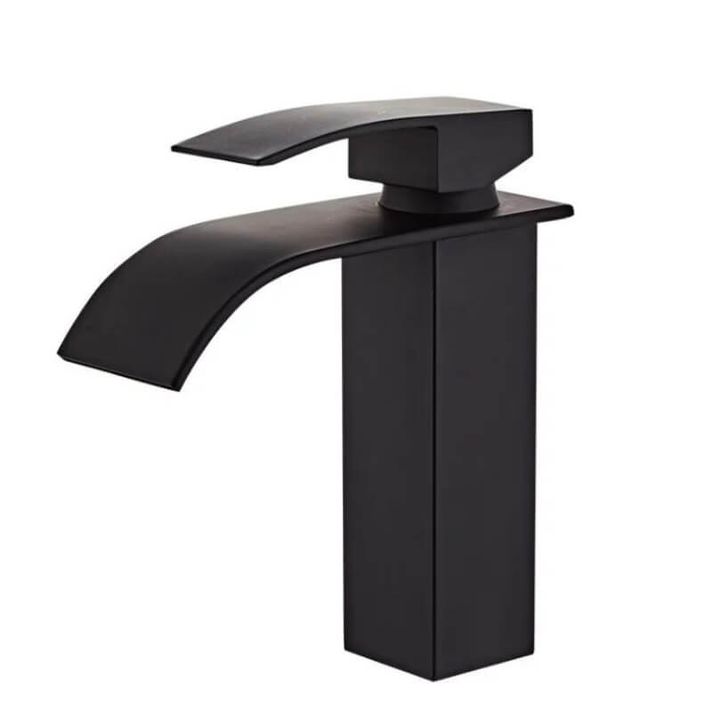 Torneira para banheiro Elegância Bica Alta Cascata Monocomando em Cromado Premium. Baixa - 18.5cm Preto