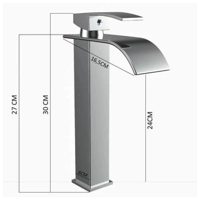 Torneira para banheiro Elegância Bica Alta Cascata Monocomando em Cromado Premium.