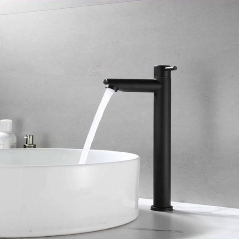 Torneira para banheiro Elegância Monocomando Bica Alta em Aço Inoxidável Polido. Preta 35 cm