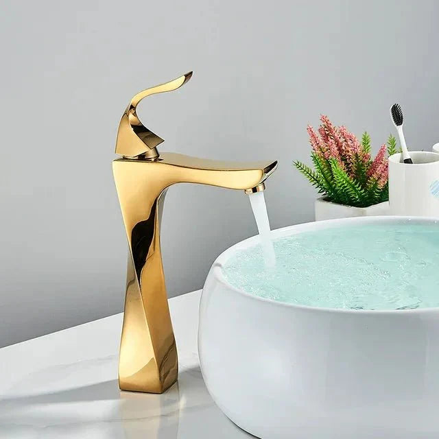 Torneira para banheiro Elegância Monocomando Bica Alta em Cromado Premium. Dourado