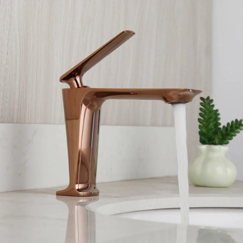 Torneira para banheiro Monocomando Bica Alta de Design Sofisticado em Rose Gold.