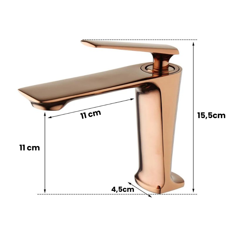 Torneira para banheiro Monocomando Bica Alta de Design Sofisticado em Rose Gold.